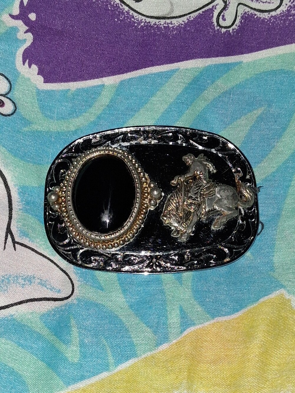 80s Black Stone Vintage Cowboy Western Belt Buckle